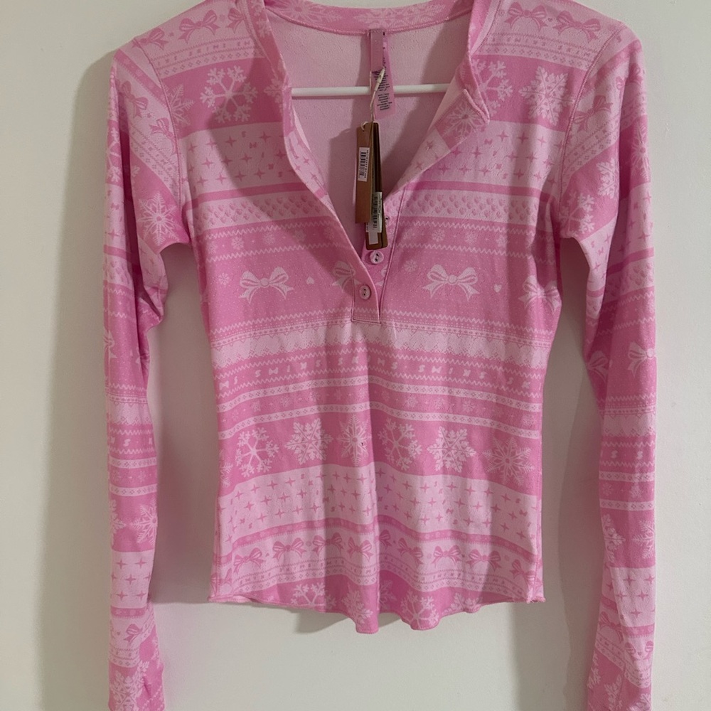 SKIMS Pink Patterned Long Sleeve Top